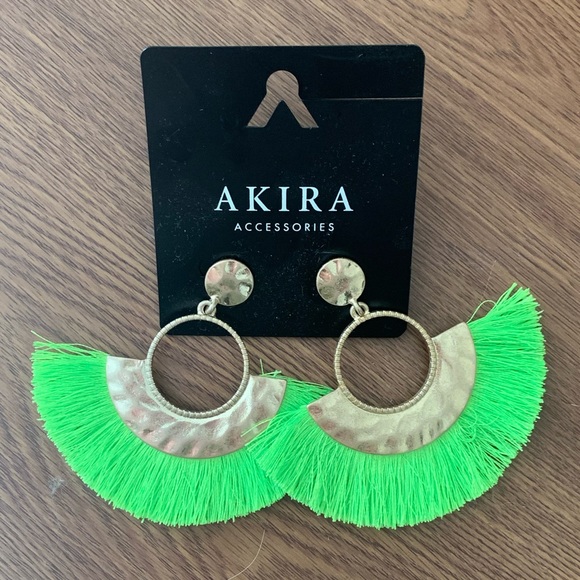 AKIRA Jewelry - 💚 Neon Lime Tassel Hoop Earrings 💚